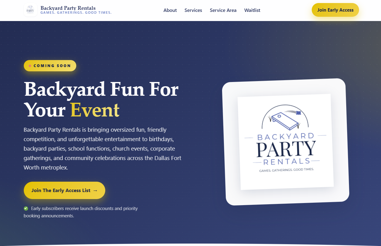 DFW Yard Games coming-soon landing page