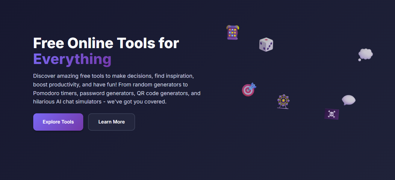 Free Tools Hub landing page